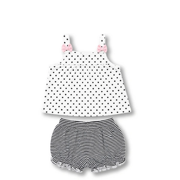 Bộ sát nách bé gái bamboo Lullaby NH724C trắng - đen