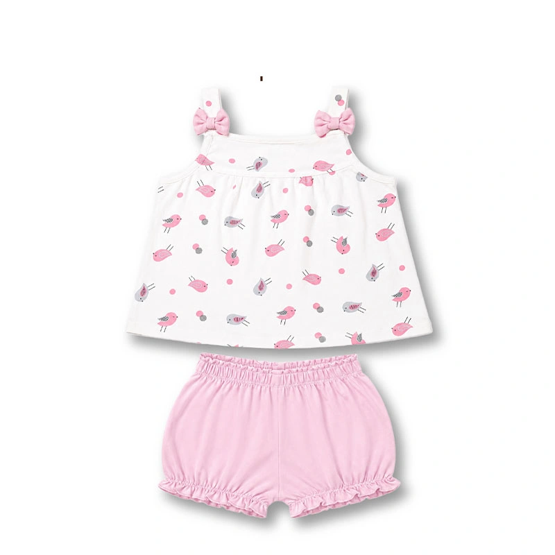 Bộ sát nách bé gái bamboo Lullaby NH724C hai dây màu trắng - hồng 2