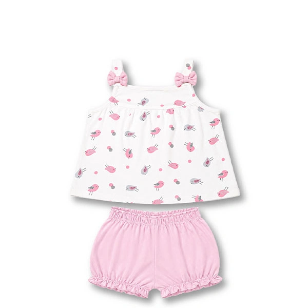 Bộ sát nách bé gái bamboo Lullaby NH724C trắng - hồng