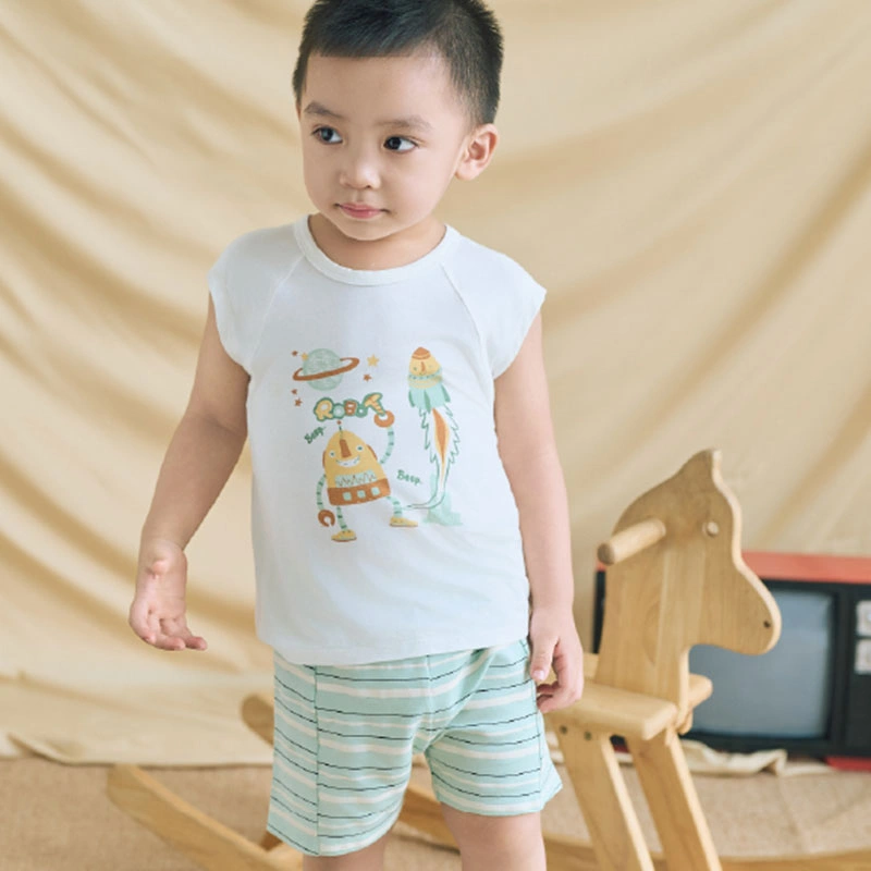 Bộ sát nách bé trai bamboo Lullaby NH721C màu trắng - xanh 4