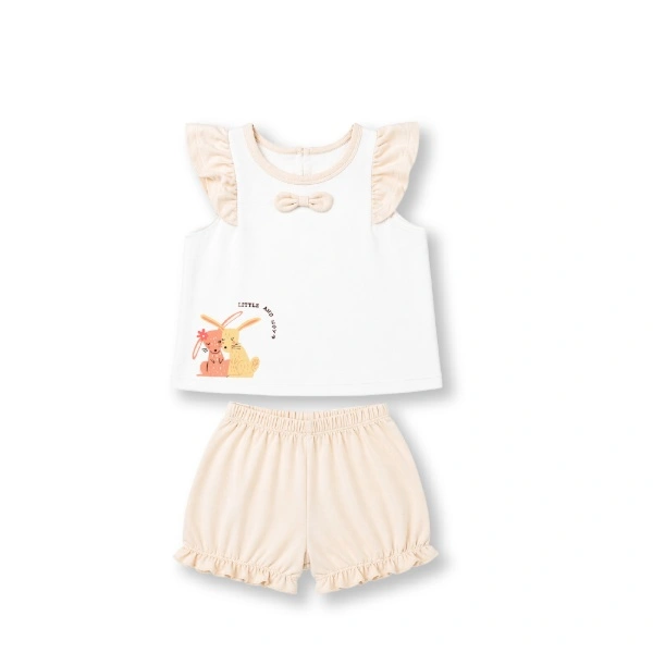 Bộ tay ngắn bé gái bamboo Lullaby NH712C trắng - be