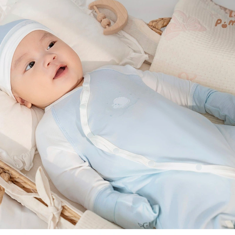 Body dài tay liền tất La Pomme petit cừu bông xanh nhạt 5