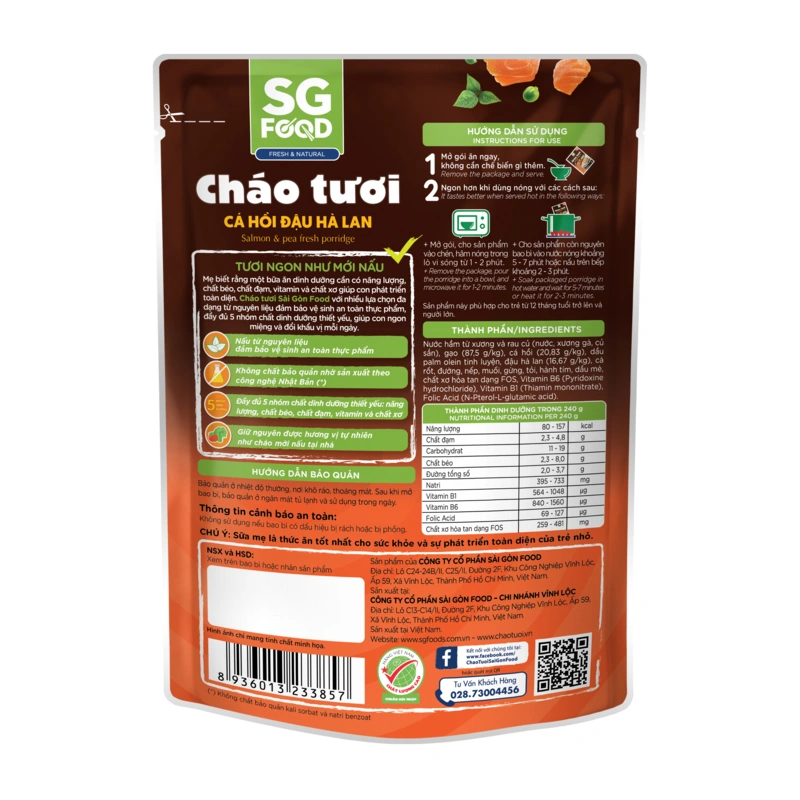 Cháo tươi SG Food vị cá hồi đậu hà lan gói 240g/270g (từ 1 tuổi) 3