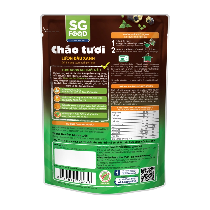 Cháo tươi SG Food vị lươn đậu xanh gói 240g/270g (từ 1 tuổi) 3