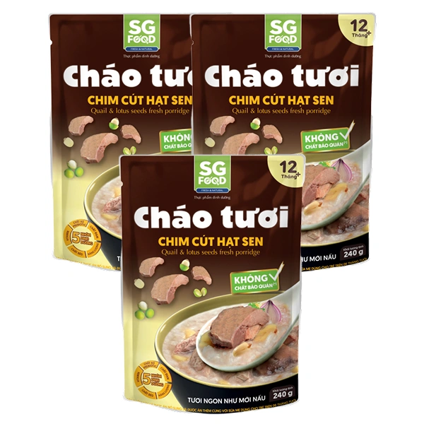 Combo 3 cháo tươi SG Food Baby vị chim cút hạt sen