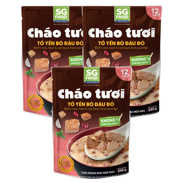 Combo 3 gói cháo tươi SG Food Baby vị tổ yến bò đậu đỏ