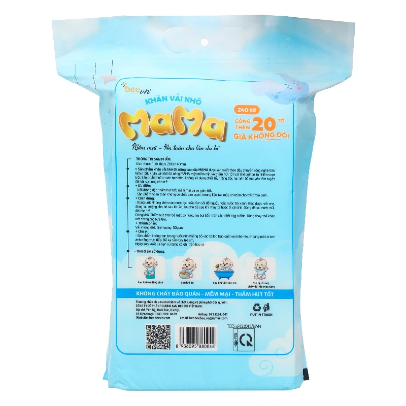 Combo 3 túi khăn vải khô đa năng Mama không mùi 7