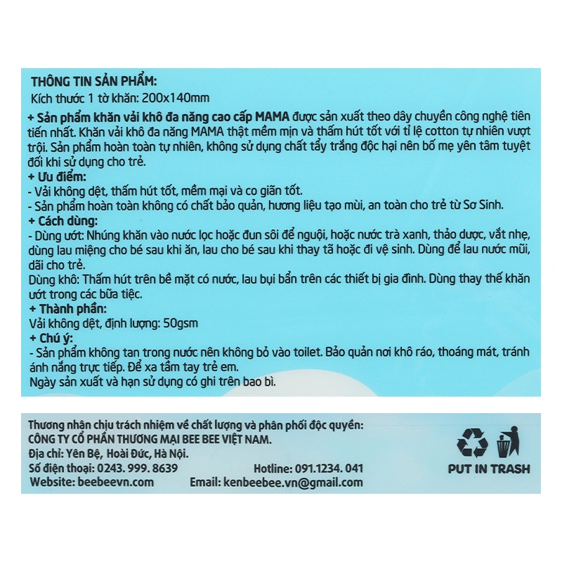 Combo 3 túi khăn vải khô đa năng Mama không mùi 8