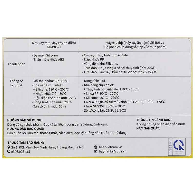 Máy xay ăn dặm Bear 0.6 lít GR-B06V1 7