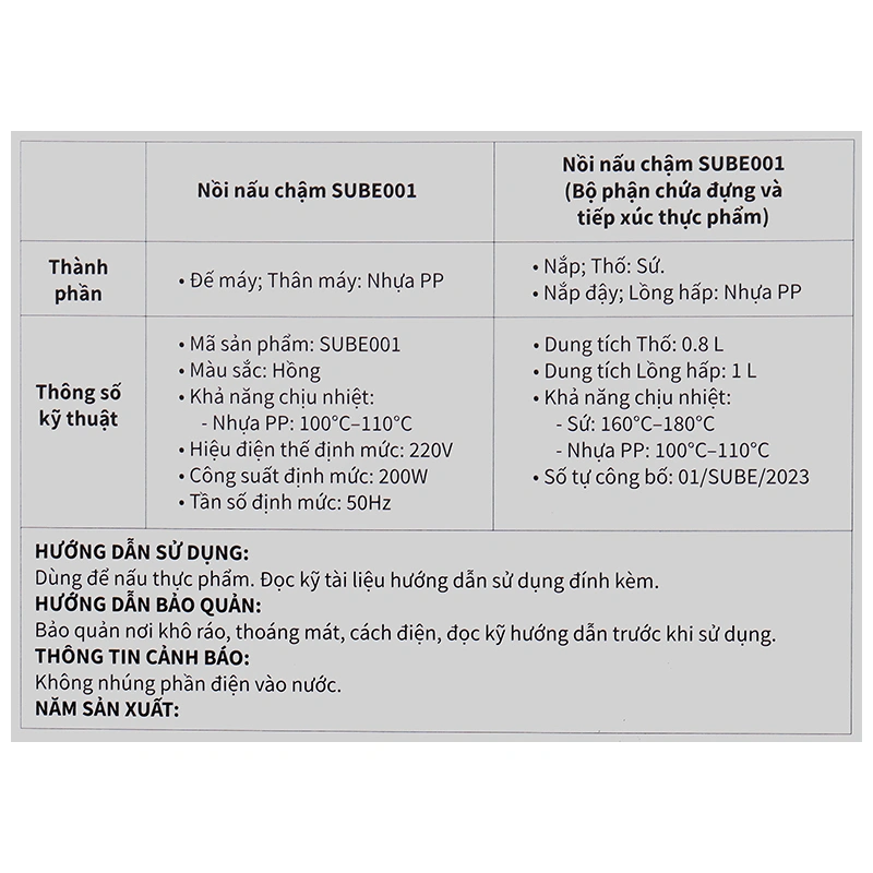 Nồi nấu chậm Bear 0.8 lít SUBE001 8