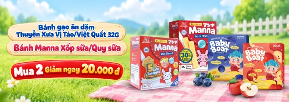 Bánh gạo ăn dặm Thuyền Xưa Vị Táo/Việt Quất 32G Bánh Manna Xốp sữa/Quy sữa  Mua 2 Giảm ngay 20.000 đ
