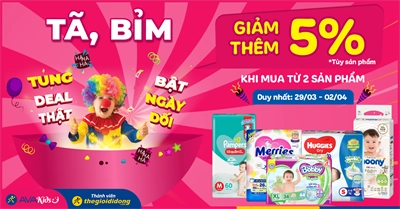 (29/03 - 02/04)Cá tháng 4: Tã mua combo 2 giảm thêm 5%. Giá cực hời, mua ngay mẹ ơi!