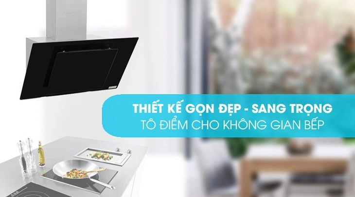 Máy hút mùi áp tường Kocher K-2080V 70 có màu đen sang trọng, vỏ máy bằng thép không gỉ sáng đẹp