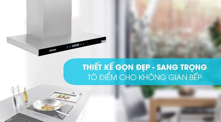 Máy hút mùi áp tường Kocher K-225C 70 có màu đen sang trọng, vỏ máy bằng thép không gỉ sáng đẹp