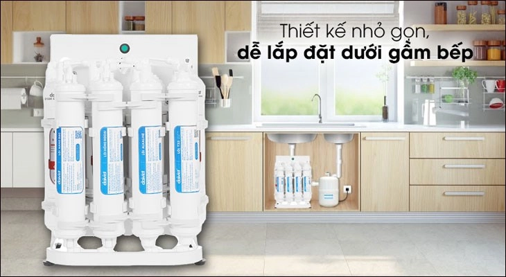 Máy lọc nước lắp âm có thể đặt gọn dưới tủ bếp, mang đến sự sang trọng cho không gian nhà