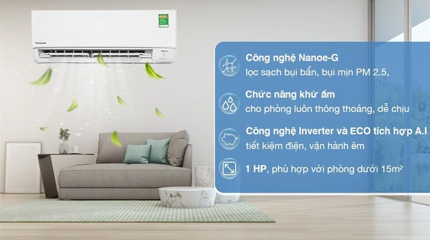 Máy lạnh Panasonic Inverter 1 HP CU/CS-PU9XKH-8M phù hợp cho phòng có diện tích dưới 15m2