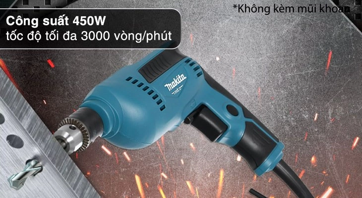 Máy khoan thường Makita có công suất lớn, đáp ứng tốt hầu hết nhu cầu làm việc