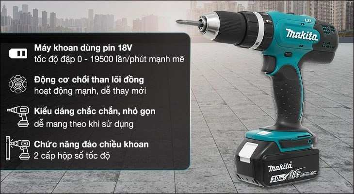 Máy vặn vít động lực Makita sử dụng pin rời tiện dụng, gọn gàng để mang theo mọi nơi