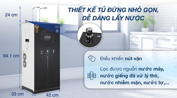Máy lọc nước RO nóng lạnh Mutosi MP-E6100MHC 10 lõi có lọc sạch nguồn nước bị nhiễm mặn, nhiễm lợ
