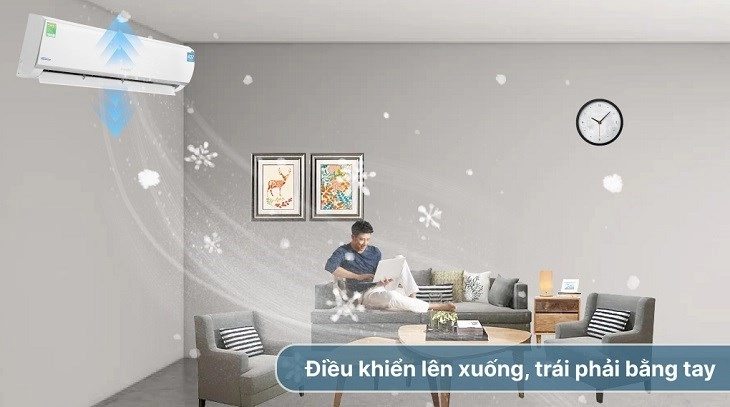 Máy lạnh Funiki Inverter 2.5 HP HIC24TMU.ST3 sử dụng cơ chế điều khiển lên xuống, trái phải, mang đến sự thoải mái khi sử dụng