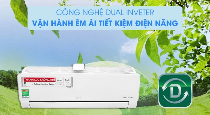 Máy lạnh LG công suất 1 HP được tích hợp công nghệ Dual Inverter, giúp tiết kiệm điện hiệu quả