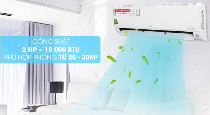 Máy lạnh LG công suất 2 HP phù hợp với căn phòng từ 20 - 30m2