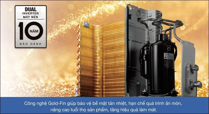 Máy lạnh LG có công nghệ Gold-Fin, giúp tăng độ bền đáng kể cho sản phẩm