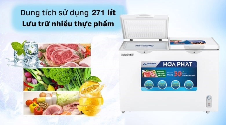 Tủ đông Hòa Phát có dung tích lớn, phù hợp với nhu cầu bảo quản thực phẩm số lượng lớn Tủ đông Hòa Phát có dung tích lớn, phù hợp với nhu cầu bảo quản thực phẩm số lượng lớn