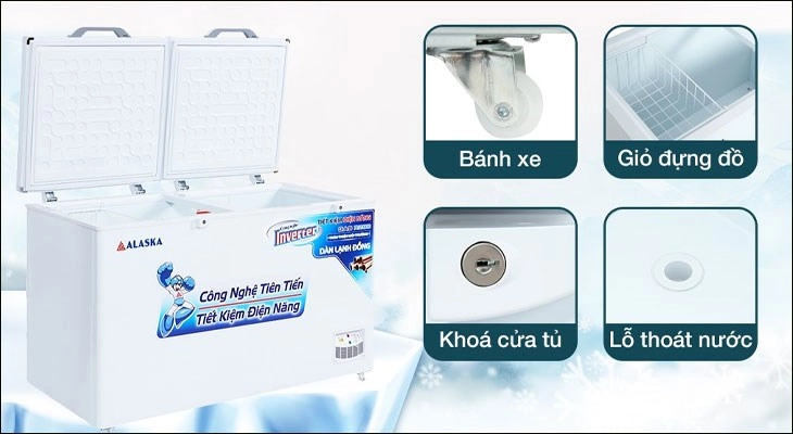 Tủ đông Alaska Inverter 419 lít HB 550CI trang bị lỗ thoát nước, giúp hạn chế tình trạng ăn mòn và dễ dàng vệ sinh sau khi sử dụng Tủ đông Alaska giúp bảo quản thực phẩm tươi lâu ngày