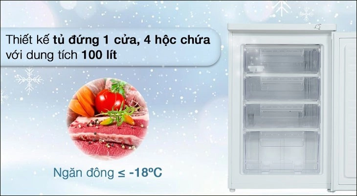 Tủ đông Alaska 100 lít IF 11 có thiết kế gọn gàng, phù hợp lắp đặt ở những không gian nhỏ Tủ 1 cửa Alaska có thiết kế đơn giản, thuận tiện lắp đặt