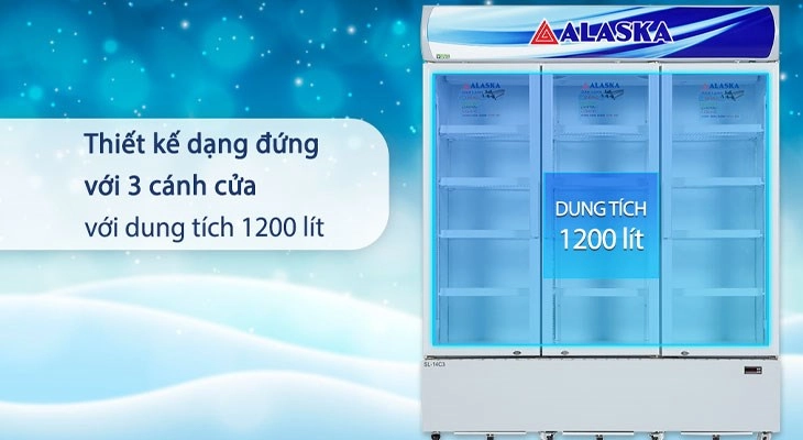 Tủ mát Alaska 1200 lít SL 14C3 có khả năng chứa được nhiều loại thực phẩm khác nhau Tủ 3 cửa Alaska có dung tích lớn, chứa được nhiều loại thực phẩm