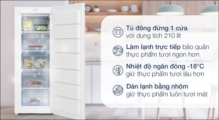 Tủ đông Alaska 210 lít IF 21 giúp bảo quản thực phẩm tươi lâu hơn Tủ 1 ngăn đông Alaska giúp giữ thực phẩm tươi lâu