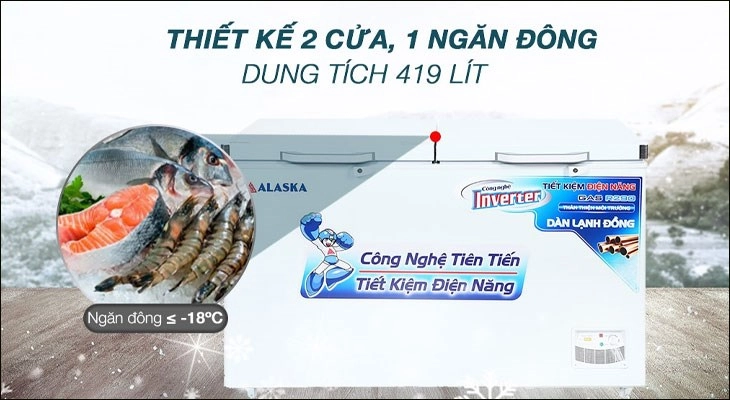 Tủ mát, tủ đông Alaska có thiết kế hiện đại, đa dạng kích cỡ, thích hợp lắp đặt cho mọi không gian Tủ mát, tủ đông Alaska có thiết kế hiện đại, đa dạng kích cỡ