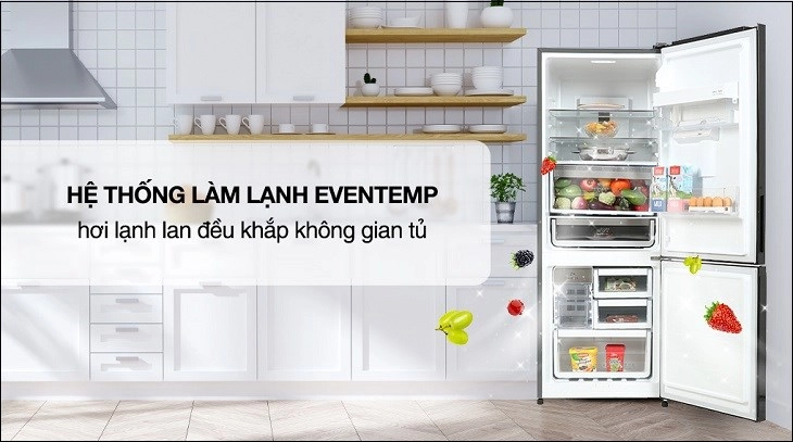 Tủ lạnh Electrolux Inverter 335 Lít EBB3702K-H sở hữu hệ  thống làm lạnh EvenTemp cho khả năng làm lạnh đều thực phẩm