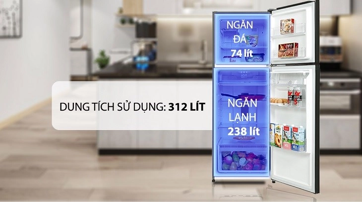 Tủ lạnh Electrolux Inverter 312 Lít ETB3460K-H có dung tích 312 lít, phù hợp với các gia đình có từ 3 - 4 thành viên