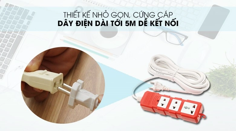 Ổ cắm điện Điện Quang 3 lỗ 5m ĐQ ESKHP 3RW có thiết kế nhỏ gọn với dây điện dài tới 5m giúp bạn dễ dàng kết nối các thiết bị điện ở xa Ổ cắm điện Điện Quang 3 lỗ 5m ĐQ ESKHP 3RW có thiết kế nhỏ gọn với dây điện dài tới 5m giúp bạn dễ dàng kết nối các thiết bị điện ở xa