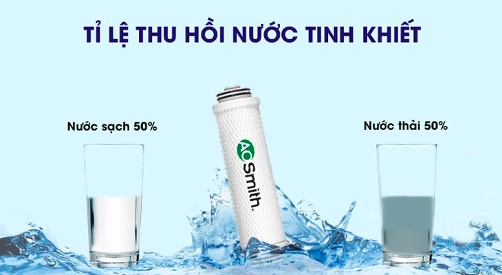 Máy lọc nước RO Aosmith E3 có tỷ lệ lọc - thải 50:50 giúp tiết kiệm tối đa nguồn nước