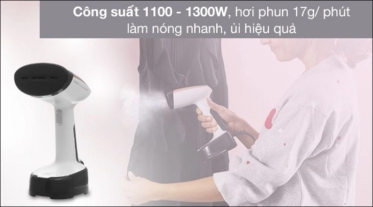 Bàn ủi cầm tay Tefal DT3030E0 1300W có công suất hoạt động tối đa 1300W, giúp ủi quần áo nhanh chóng