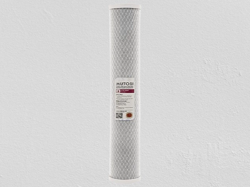Lõi lọc thô Mutosi số 3 BCN CTO 20 inch có công dụng loại bỏ Clo, chất hữu cơ dư thừa và các khí gây mùi trong nước