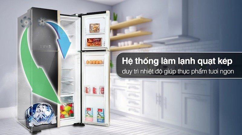 Tủ lạnh Hitachi Inverter 509 lít R-FW650PGV8 GBK sở hữu hệ thống làm lạnh quạt kép Tủ lạnh Hitachi Inverter 509 lít R-FW650PGV8 GBK sở hữu hệ thống làm lạnh quạt kép