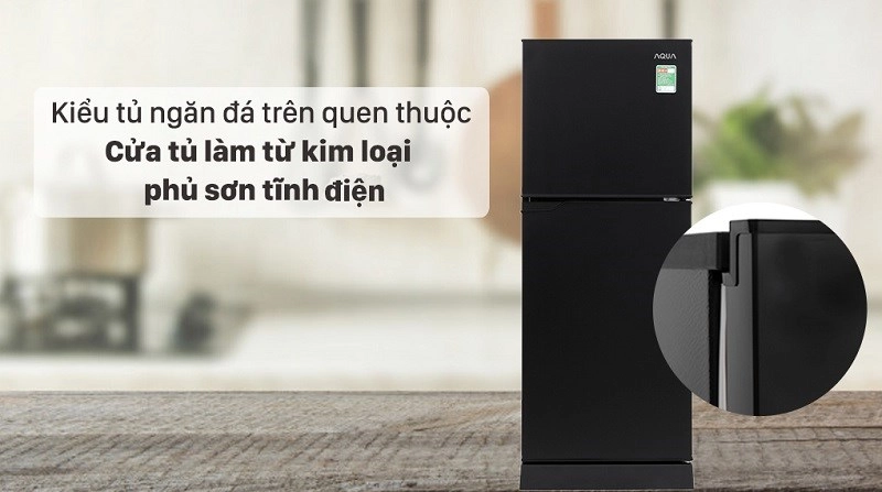 Tủ lạnh Aqua 130 lít AQR-T150FA(BS) cửa tủ được làm bằng kim loại phủ sơn tĩnh điện Tủ lạnh Aqua 130 lít AQR-T150FA(BS) cửa tủ được làm bằng kim loại phủ sơn tĩnh điện