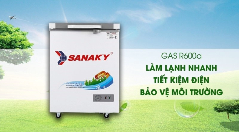 Tủ đông Sanaky 100 lít VH-1599HYK sử dụng Gas R600a giúp tiết kiệm điện năng đáng kể