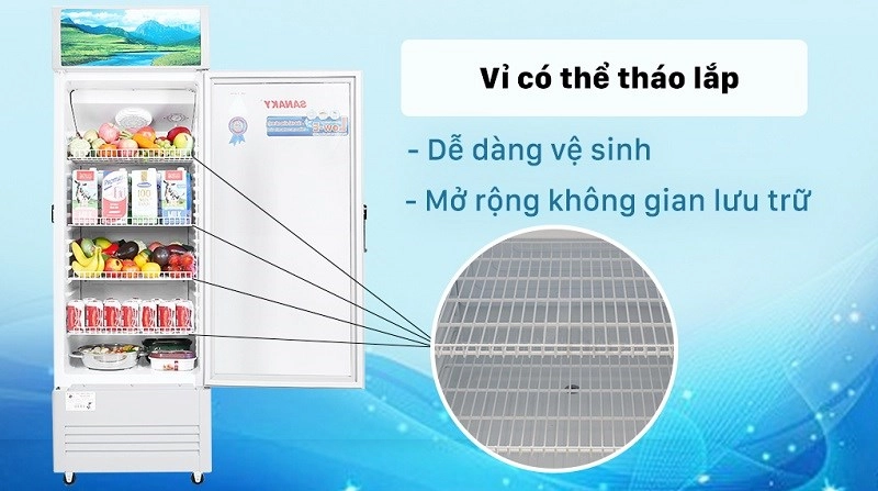 Tủ mát Sanaky 240 lít TM.VH308KL dễ dàng vệ sinh vỉ trong tủ lạnh
