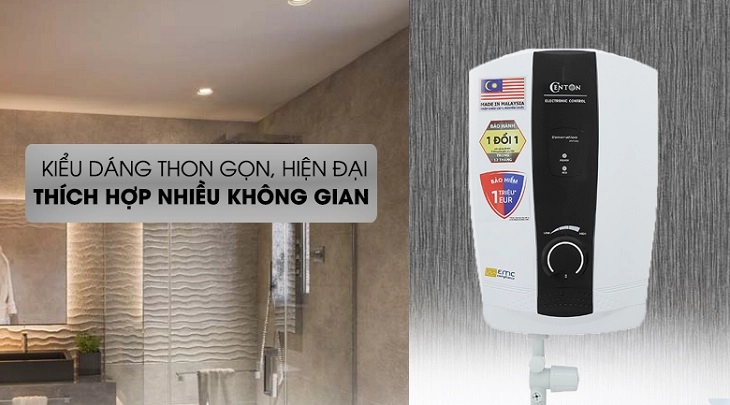 Máy nước nóng trực tiếp Centon WH8338E EMC có thiết kế sang trọng, hiện đại
