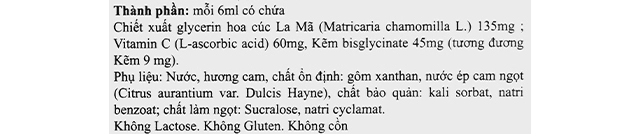 Thành phần - Siro Smartbibi ZinC bổ sung kẽm, vitamin C giúp tăng sức đề kháng 30 ml (từ 0 tháng)