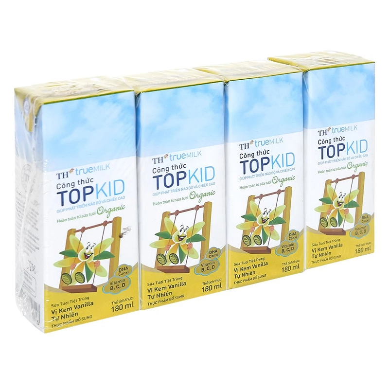 Lốc 4 hộp sữa tươi TH true MILK Top Kid Organic có đường hương kem vanilla tự nhiên 180 ml (từ 1 tuổi)-1