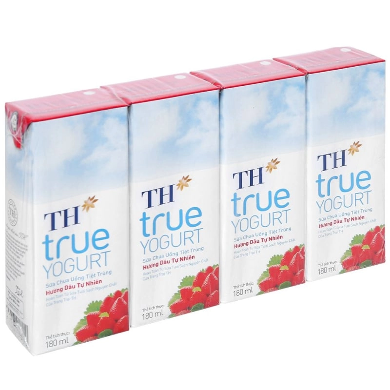 Lốc 4 hộp sữa chua uống tiệt trùng TH true YOGURT vị dâu 180 ml (từ 1 tuổi)-1