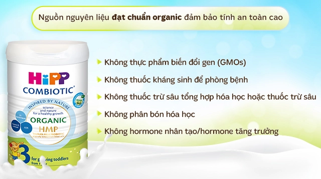 Sữa bột HiPP Organic Combiotic số 3 - Nguyên liệu organic