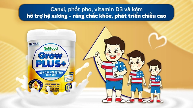 Sữa bột Nutifood GrowPLUS+ vàng (sữa non) - Canxi photpho