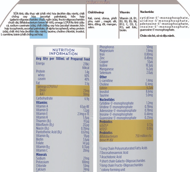 Thành phần - Sữa bột Aptamil Úc Profutura số 1 900g (0 - 6 tháng)